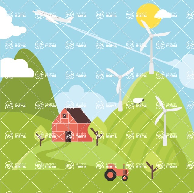 Nature Backgrounds, Patterns and Frames Themed Graphic Collection - Background with Hills, Trees and Sky